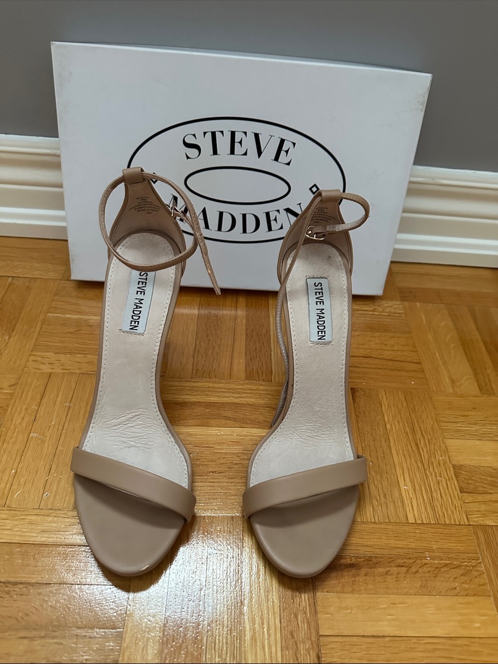 Steve Madden Beige Ankle-Strap Open-Toe Heels